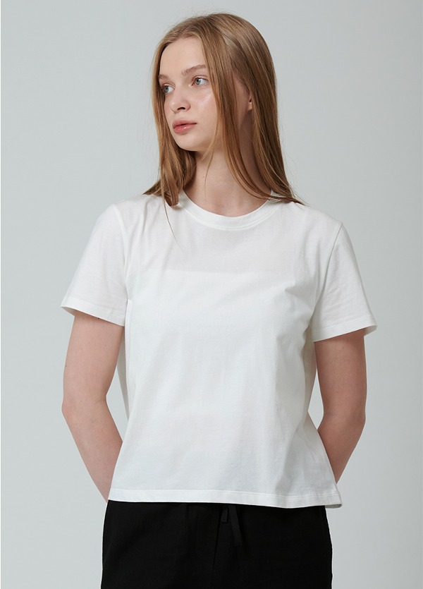 에센셜 라운드 반소매 티셔츠 화이트 Essential Round Short Sleeve T-Shirt White