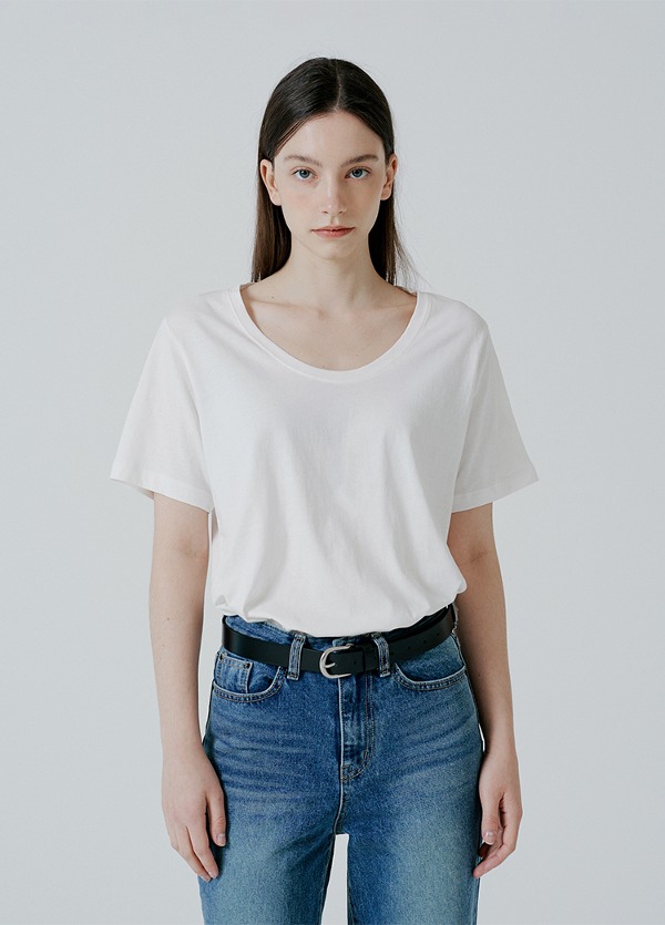 소프트 U넥 반소매 티셔츠 화이트 Soft U-neck Short Sleeve T-shirt White